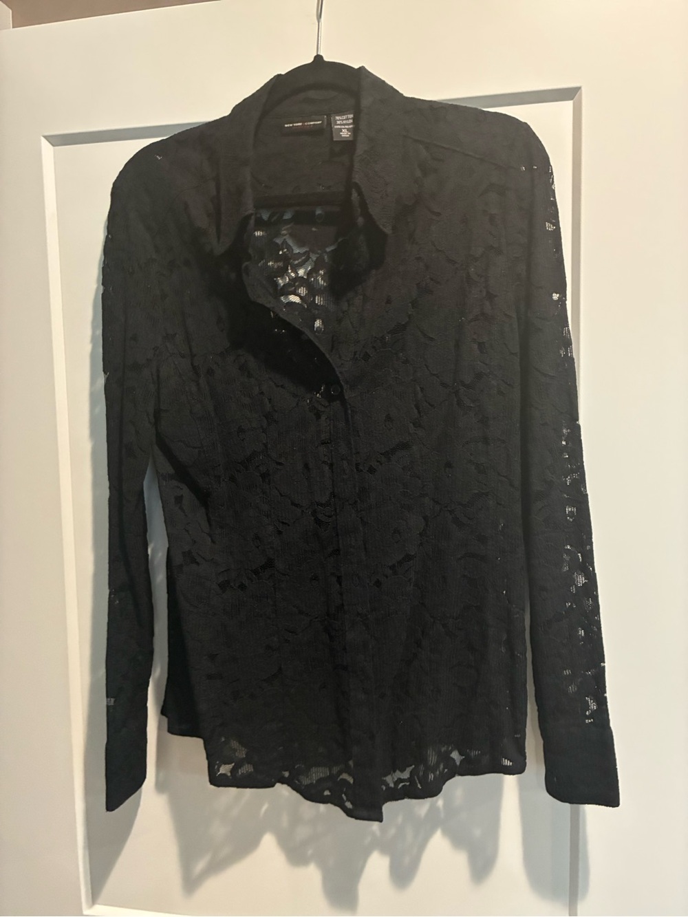 Express Black Floral Lace Button-Front Blouse
